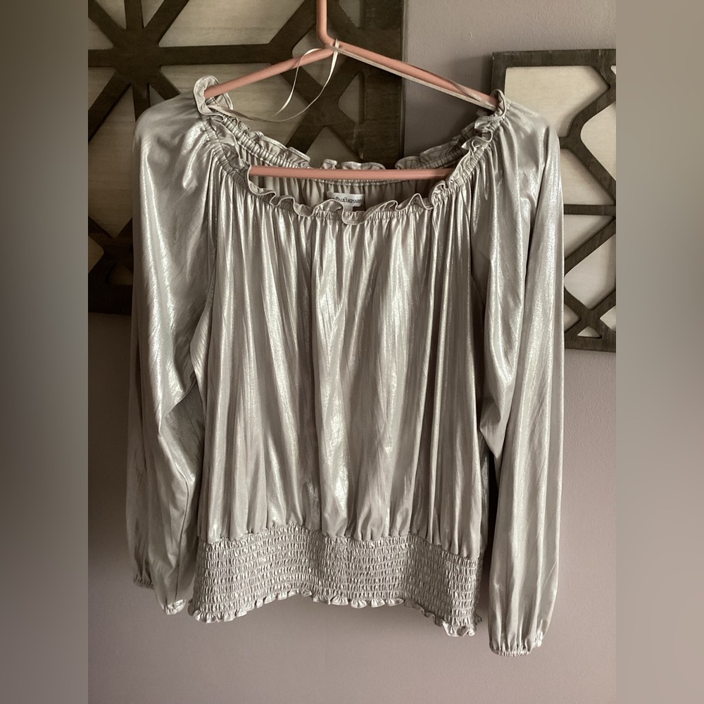 John Paul Richard Metallic Crop Top Womens Silver Off Shoulder